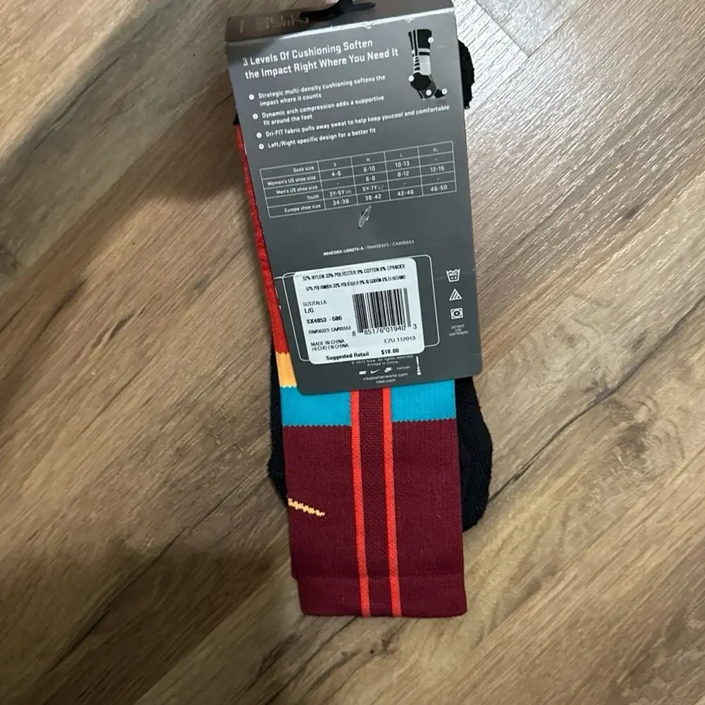 2013 Nike Hyper Elite Cushioned Basketball Dri-Fit Red blue Vintage Crew Socks